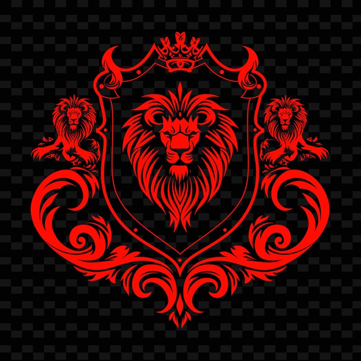 PSD emblema de la orden de los caballeros reales con leones y escudos para decorar diseños vectoriales tribales creativos
