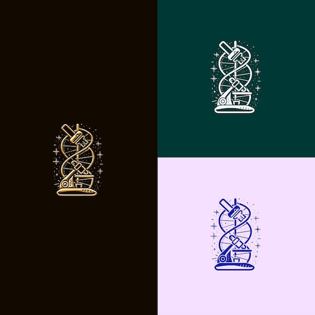 Emblema del Premio de Descubrimiento Científico con diseños vectoriales creativos y únicos de Dna Helix y Mi