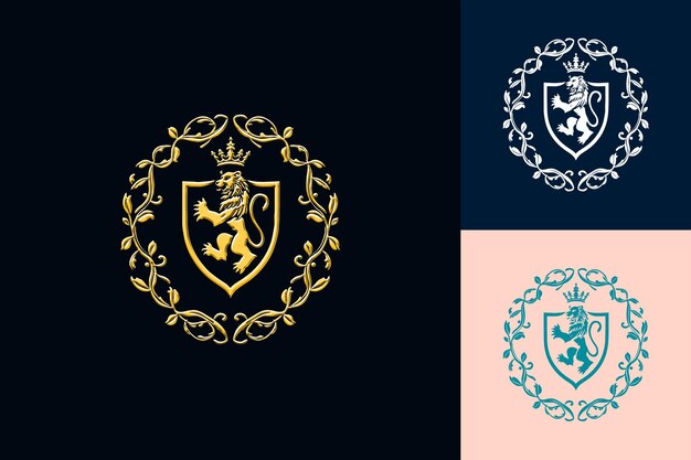 Los emblemas del escudo real se muestran con un león y un león