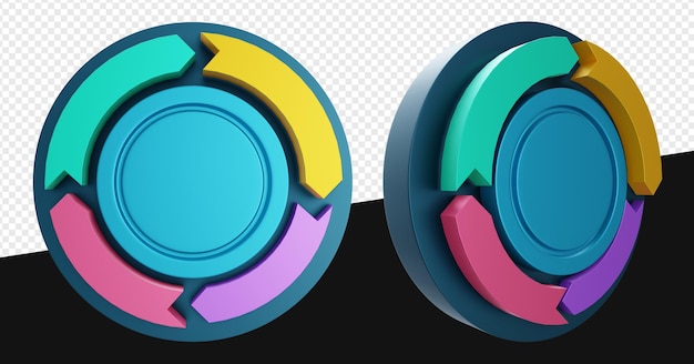 PSD emblème ou flux de diagramme circulaire coloré isolé