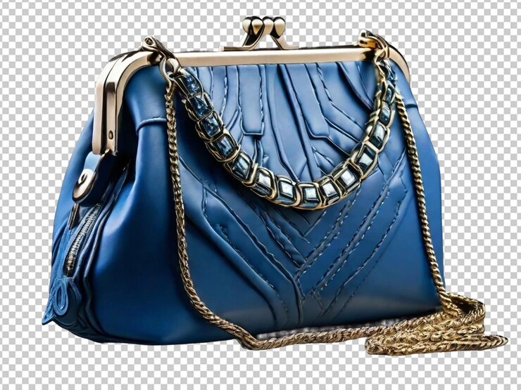 PSD embrague de bolsa azul en una cadena