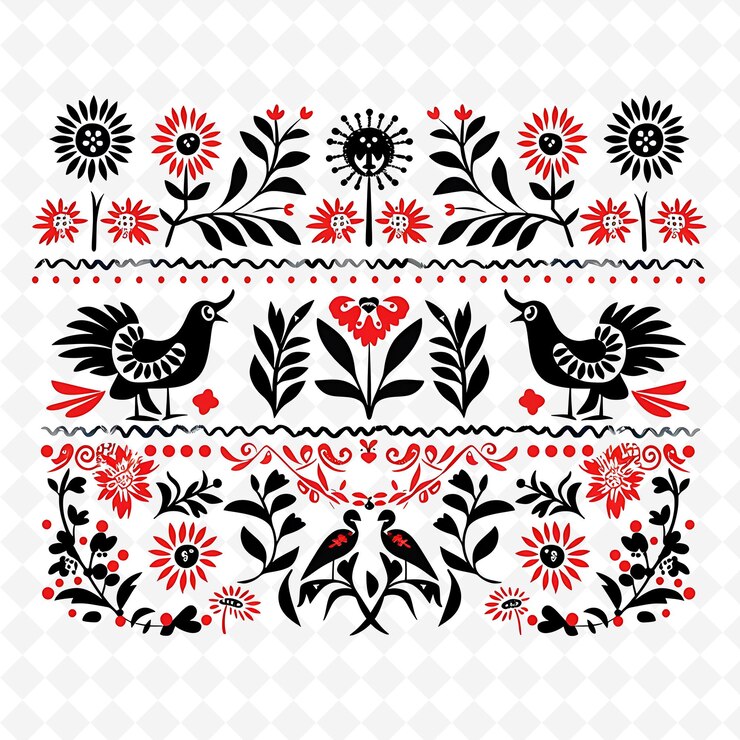 PSD embroidery otomi messicano con motivi animali e floreali borde png disegni unici di motivi stilizzati