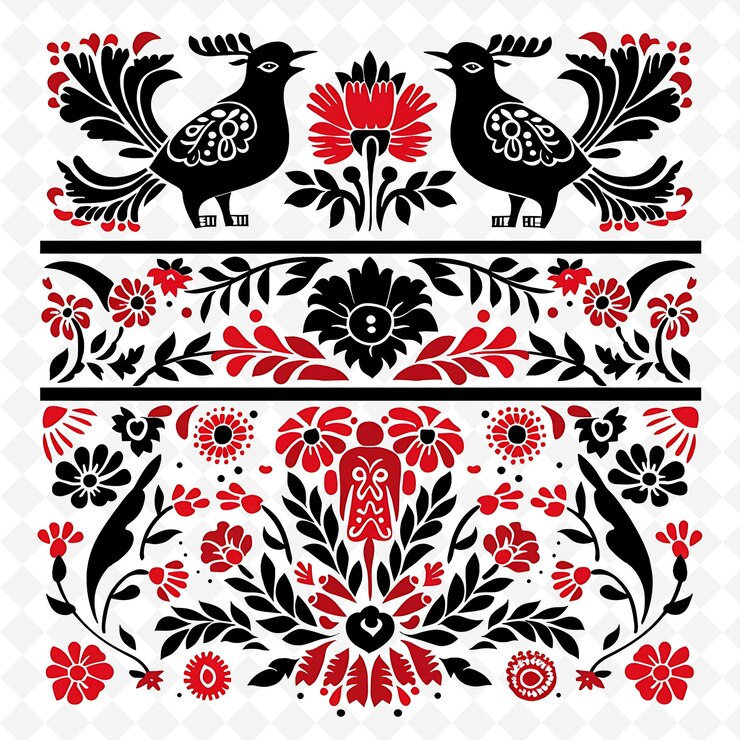 PSD embroidery otomi messicano con motivi animali e floreali borde png disegni unici di motivi stilizzati
