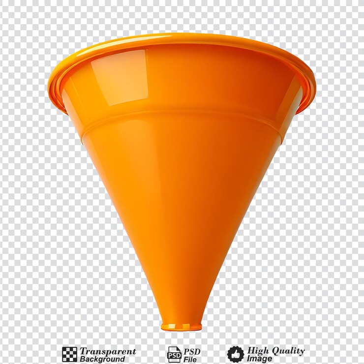 PSD embudo de plástico aislado sobre un fondo transparente naranja