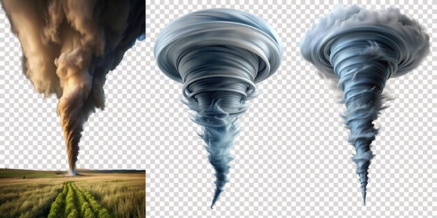 Embudo de tornado giratorio en fondo transparente ideal para diseños meteorológicos y efectos visuales