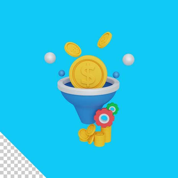 Embudo de ventas de renderizado 3d aislado útil para marketing digital e ilustración de diseño de negocios