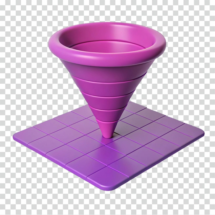 PSD embudo de vórtice púrpura 3d en el elemento de diseño abstracto de la cuadrícula