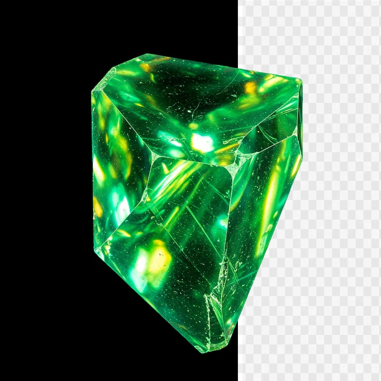 PSD emerald crystal with faceted surfaces