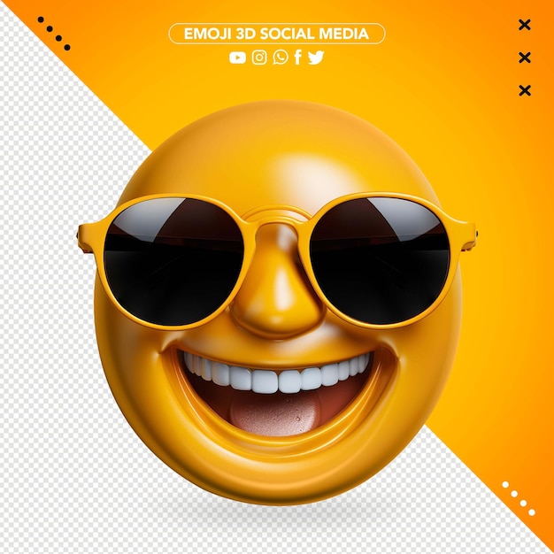 PSD emoji 3d amarelo de óculos escuros