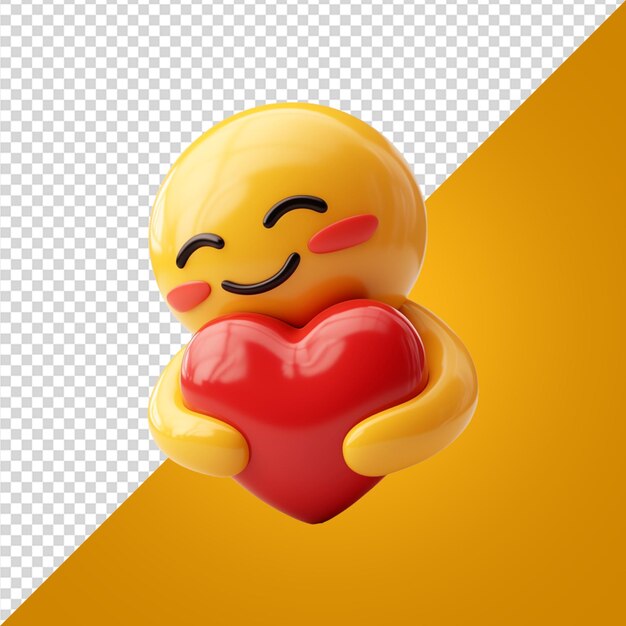 Un emoji 3D étreignant un cœur rouge sur un fond transparent