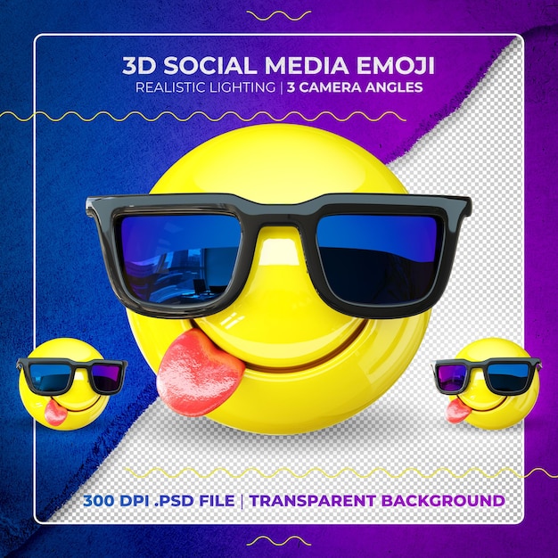 PSD emoji 3d isolado com óculos de sol