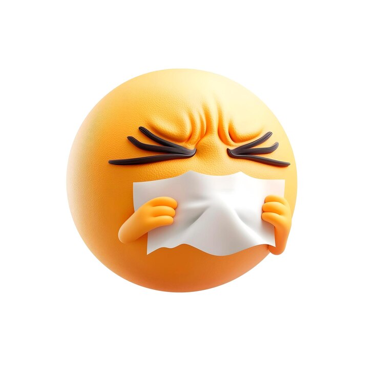 PSD emoji 3d isolado rosto espirrando em fundo simples emoticons doentes ícones de reação espirramento