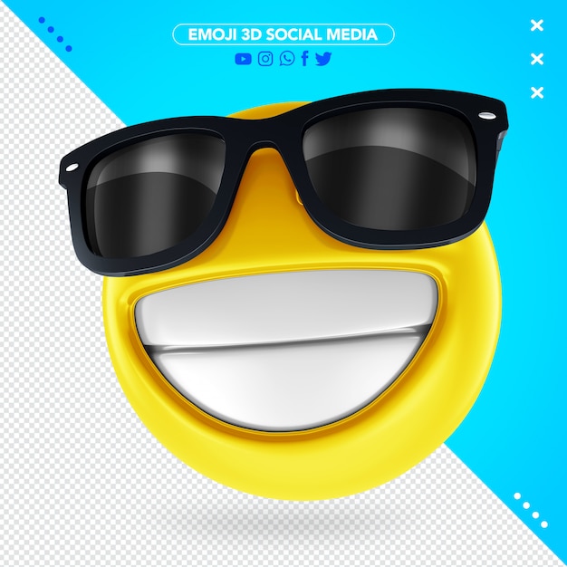 PSD emoji 3d avec des lunettes de soleil noires et un sourire joyeux