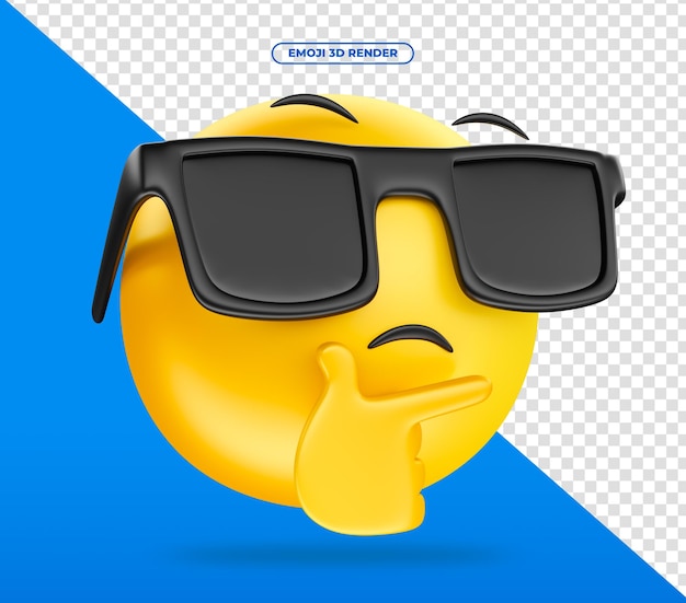 PSD emoji 3d render for social media pensive with sunglasses