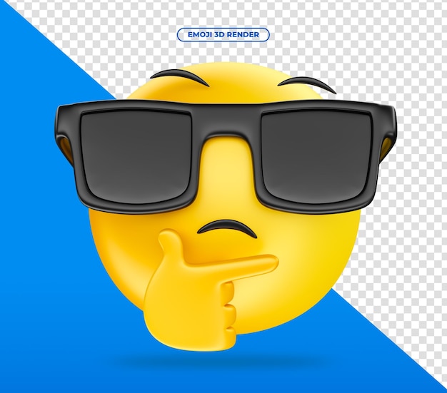 Emoji 3d render para redes sociais pensativo com óculos de sol