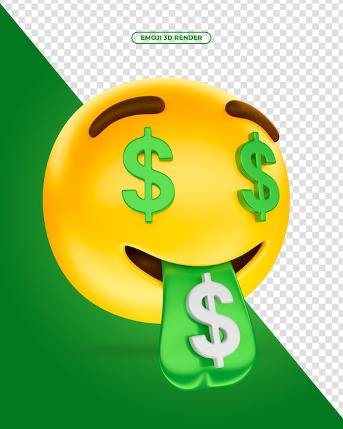 PSD emoji 3d render para redes sociales salpicando dinero