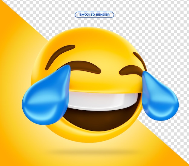 Emoji 3d-rendering für soziale medien fröhliches weinen lachen mit fallenden tränen