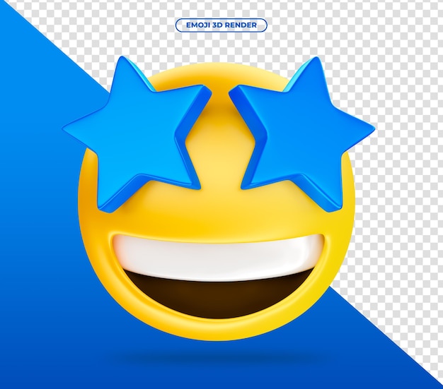 Emoji 3D-Rendering für soziale Medien überrascht mit Sternen auf dem Gesicht