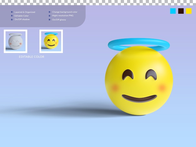 Emoji de ángel de ilustración 3d con sobrecarga de halo azul