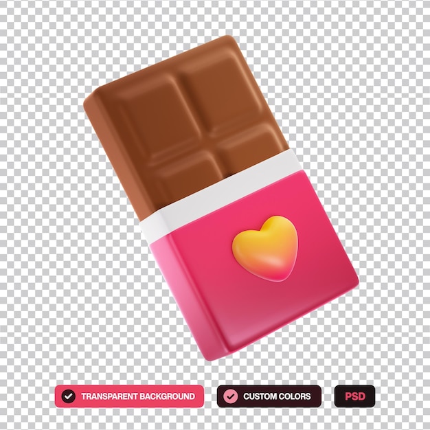 emoji de barra de chocolate para el día de San Valentín Ilustración del icono de renderizado 3D