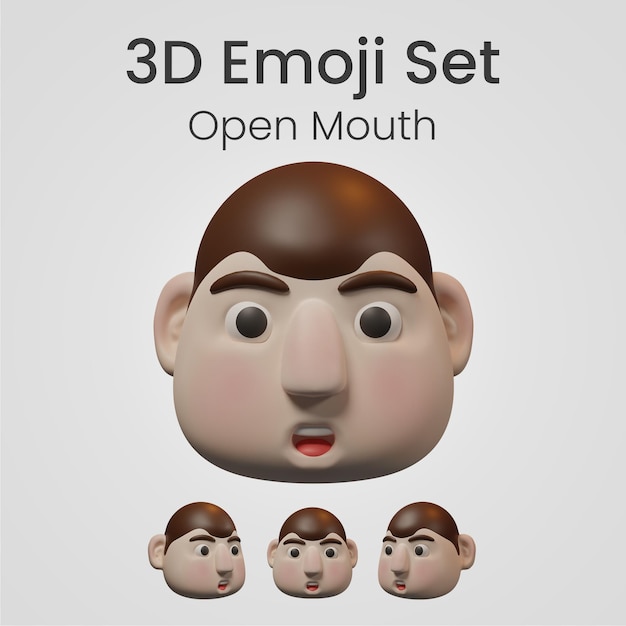 PSD emoji bonito 3d abre a boca surpreso