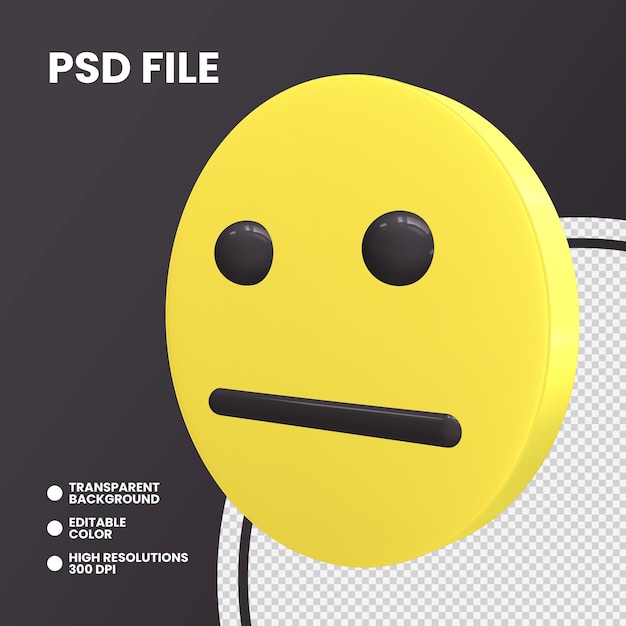 PSD emoji coin rendu 3d isolé face neutre