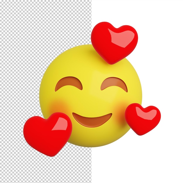 Emoji con tre cuori su sfondo arancione 3d render