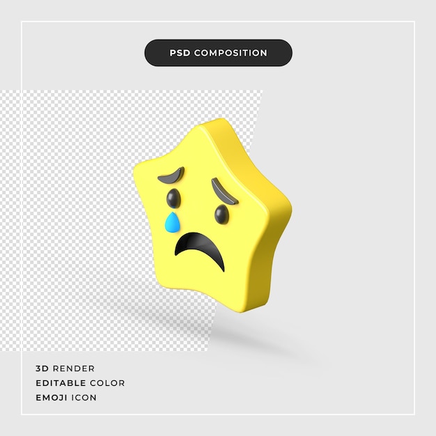 Emoji de estrela triste de renderização em 3d isolado premium