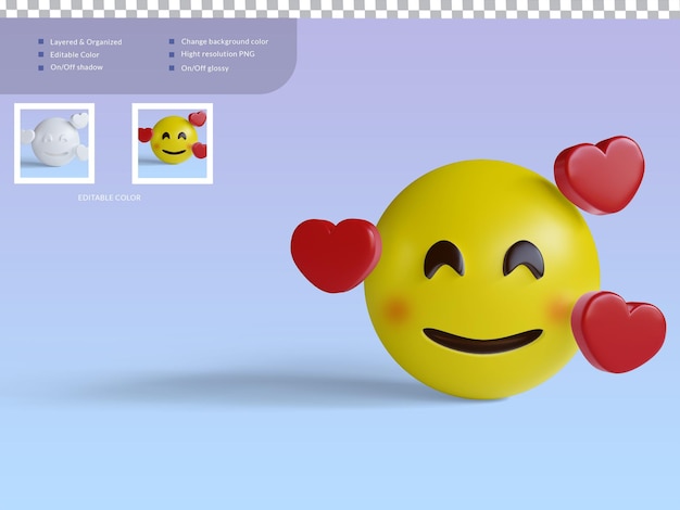 Emoji de ilustrações 3d com corações