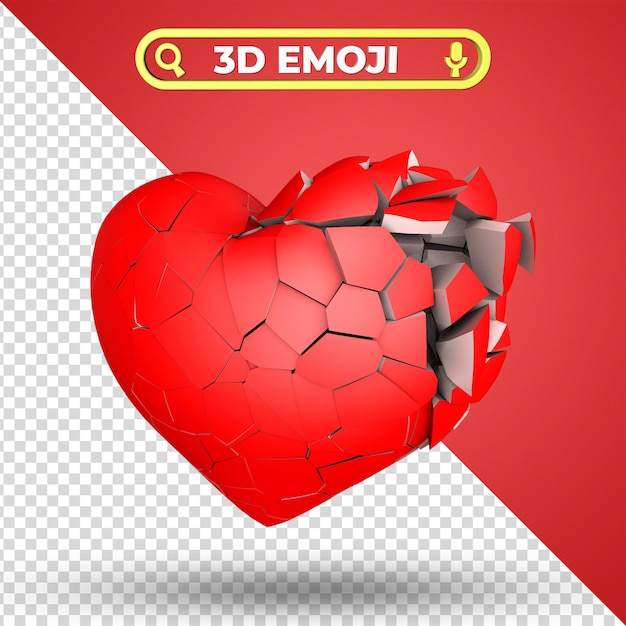 PSD emoji de renderização 3d de coração partido isolado