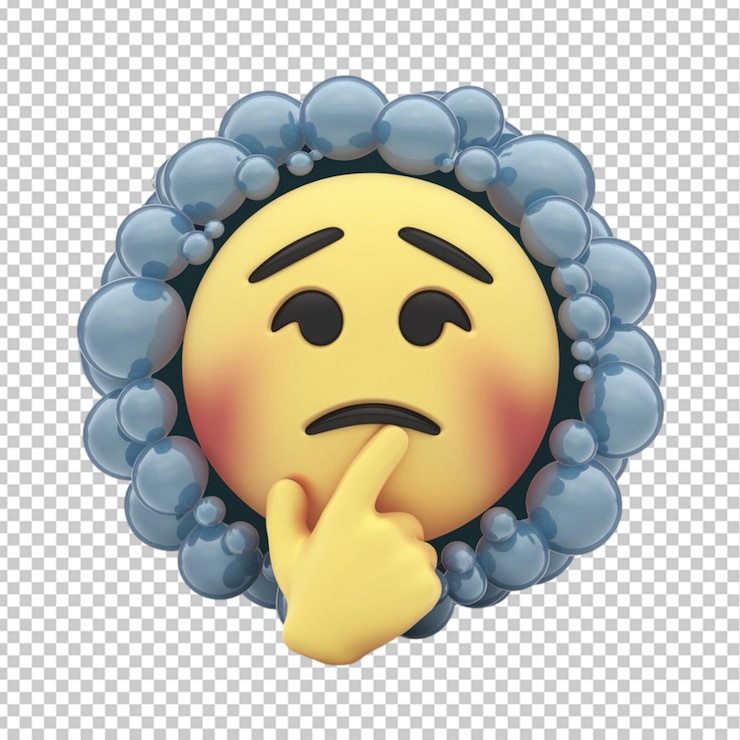 PSD emoji de rosto pensativo 3d com uma mão no queixo isolado em fundo transparente
