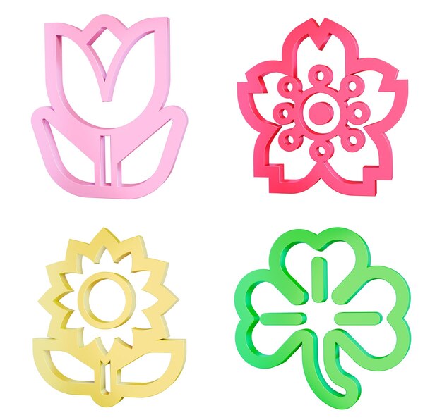 emoji di fiori 3D illustrazione di fiori carini e colorati