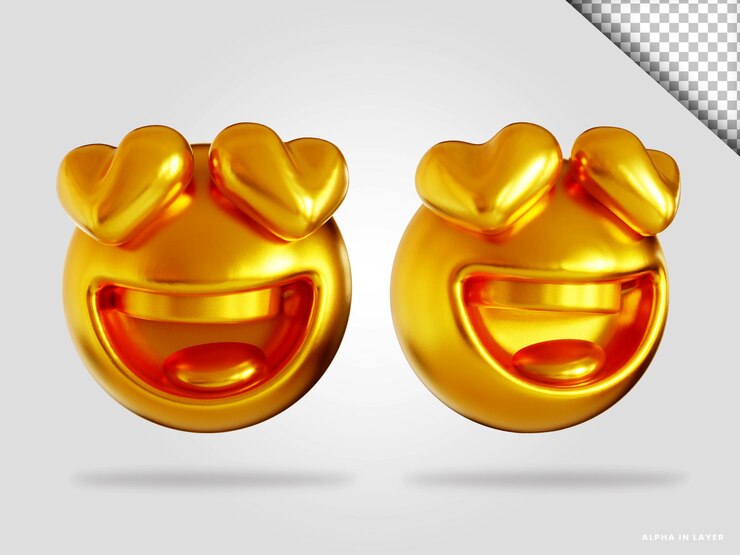 PSD emoji dorado cara sonriente con ojos de corazón 3d render ilustración aislada