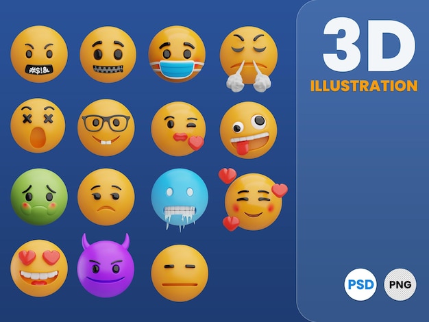 PSD emoji emoticon ilustração 3d banner de fundo de alta renderização