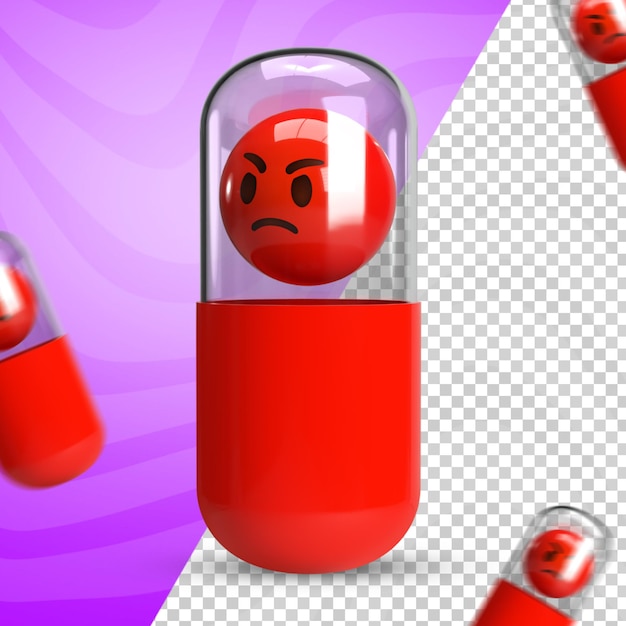 PSD emoji enojado en cápsula 3d render