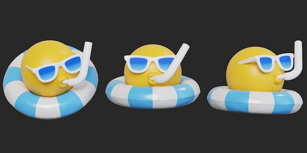 Emoji facial con gafas de sol tubo y equipo de buceo icono 3D