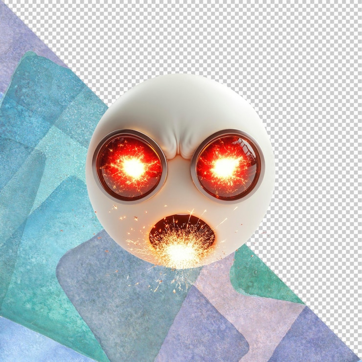 PSD emoji furiosi con occhi luminosi e scintille esplosive