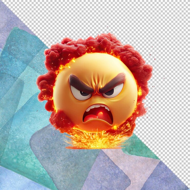 PSD emoji furioso explotando en fuego y rabia 3d render