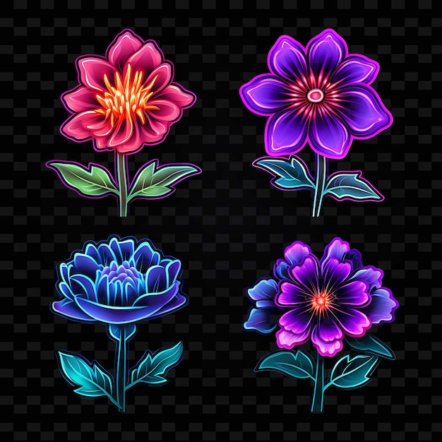 PSD emoji d'icône de fleur png avec des lignes de néon vibrantes et belles expresses y2k forme accrocheuse