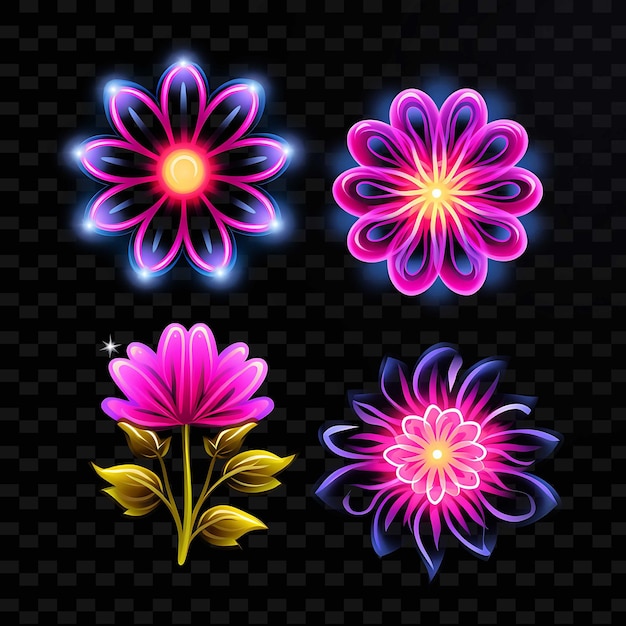 PSD emoji de icono de flor png con líneas de neón vibrantes y hermosas de expres y2k con formas llamativas