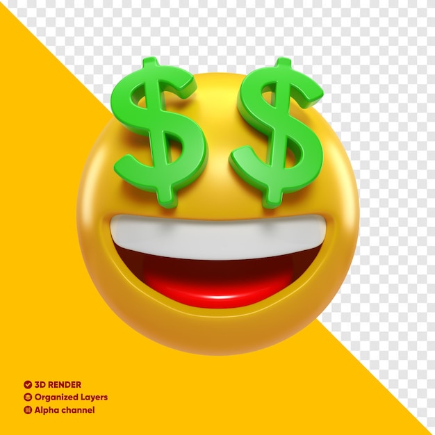 Emoji lächelt mit 3d-dollarzeichenaugen zum zusammensetzen