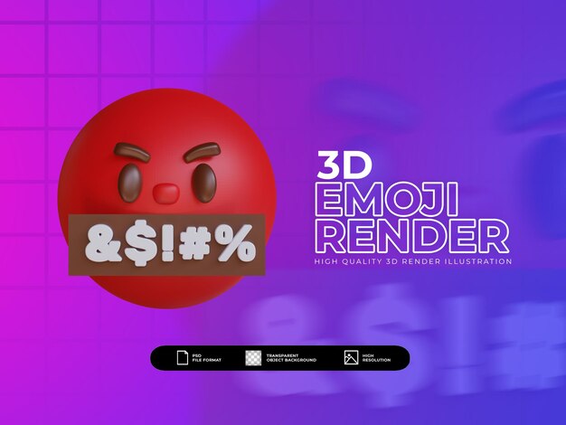 PSD emoji mignon de visage en colère de rendu 3d