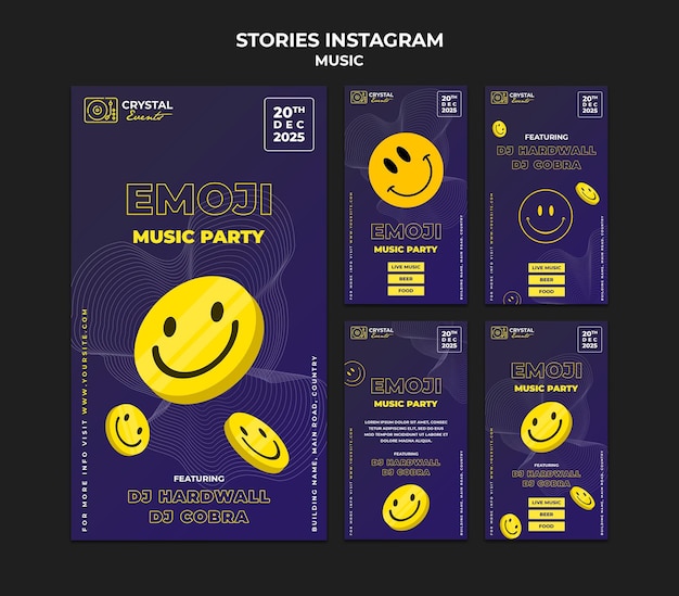 Emoji music party instagram story template design