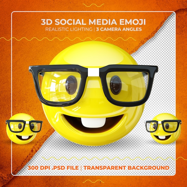 Emoji nerd 3d aislado con gafas