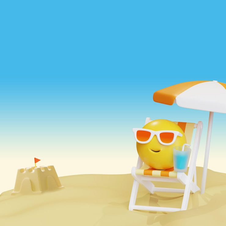 PSD un emoji relaxant sur une plage qui profite de l'été