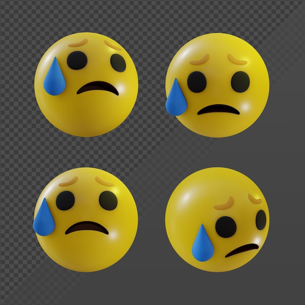 Emoji de renderizado 3d decepcionado pero revivido cara vista en perspectiva de estrés preocupado
