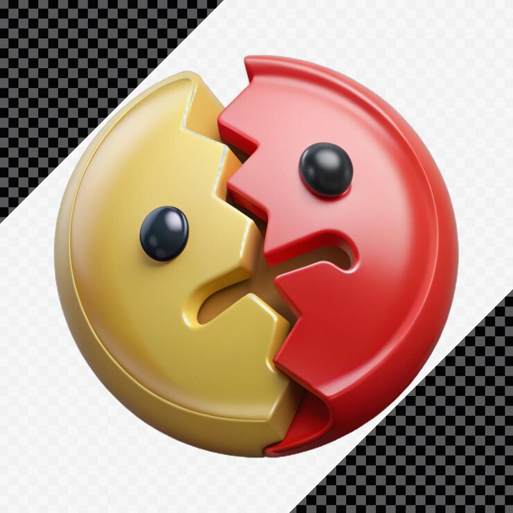 PSD emoji renderizado em 3d dividido em duas metades