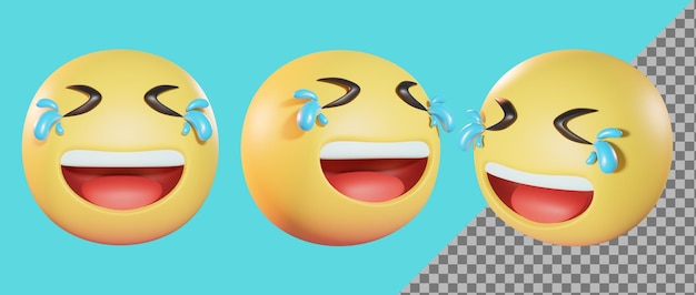 Emoji rodando por el suelo riendo 3d render 3d ilustración