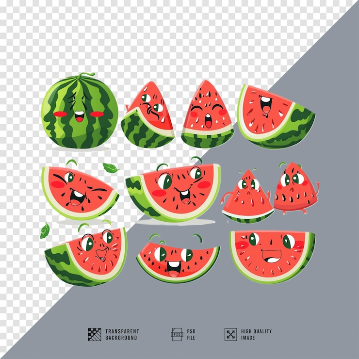 PSD emoji de sandía conjunto de imagen sin fondo calidad hd
