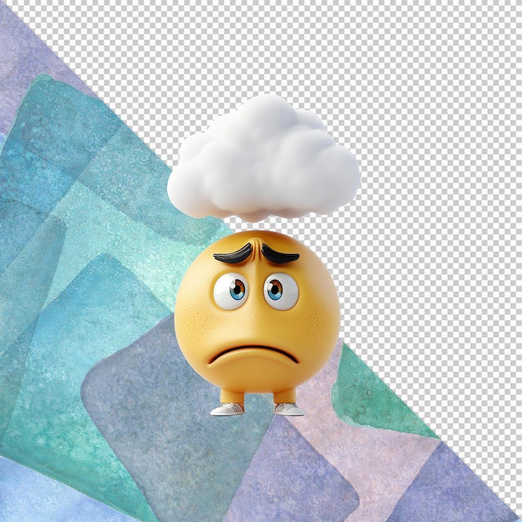 PSD emoji triste con nube de lluvia 3d que representa la ilustración de la depresión y la tristeza